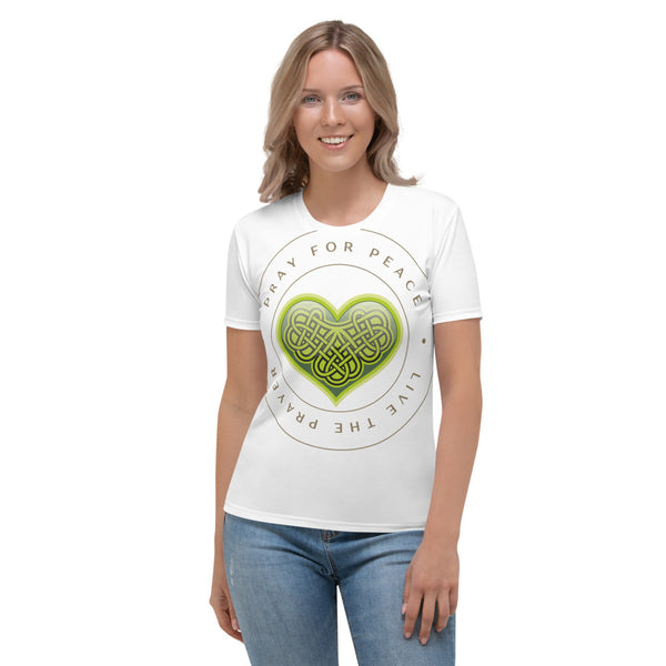 Women's T-shirt: Large Print Green Celtic Heart