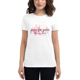 Women's short sleeve t-shirt: Pray For peace - Live The Prayer pink blossoms