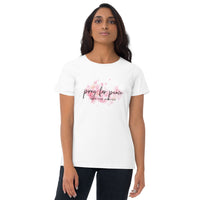 Women's short sleeve t-shirt: Pray For peace - Live The Prayer pink blossoms