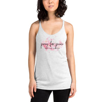 Women's Racerback Tank: Pray For peace - Live The Prayer pink blossoms