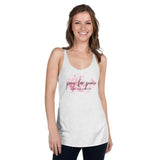 Women's Racerback Tank: Pray For peace - Live The Prayer pink blossoms