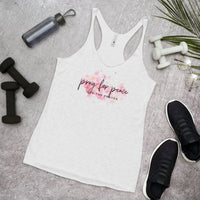 Women's Racerback Tank: Pray For peace - Live The Prayer pink blossoms