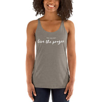 Pray for peace. Live the prayer. Women's Racerback Tank