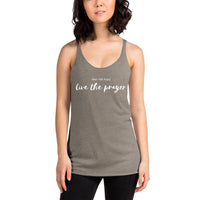 Pray for peace. Live the prayer. Women's Racerback Tank