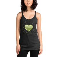 Women's Racerback Tank: Pray For Peace - Live The Prayer Green Celtic Heart (multiple colors available)