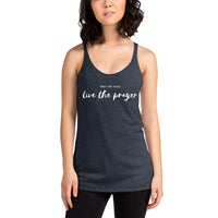 Pray for peace. Live the prayer. Women's Racerback Tank