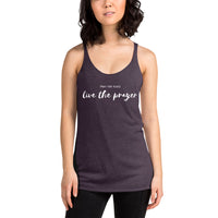 Pray for peace. Live the prayer. Women's Racerback Tank