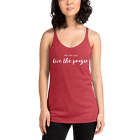 Pray for peace. Live the prayer. Women's Racerback Tank