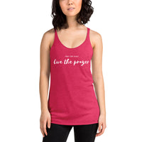 Pray for peace. Live the prayer. Women's Racerback Tank