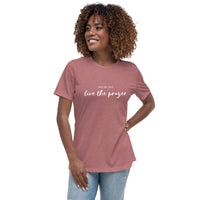 Pray for peace. Live the prayer. Women's Script t-shirt.