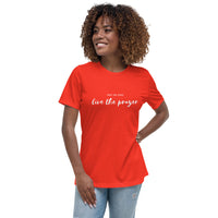 Pray for peace. Live the prayer. Women's Script t-shirt.